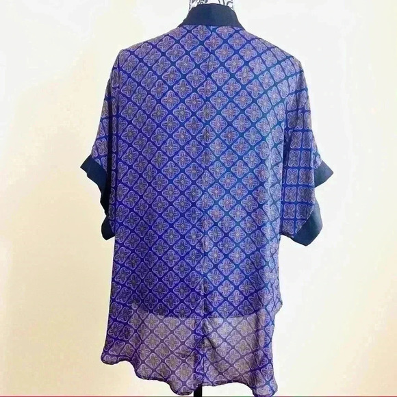 Sans Souci Purple Celtic Print Sheer Open-Front 3/4 Sleeve Kimono Cardigan XS - Picture 7 of 12